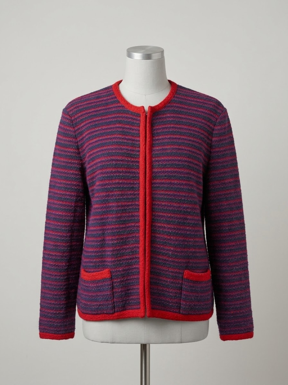 Women’s Vintage Rodier Paris Striped Wool Blazer Sweater in Blue & Red